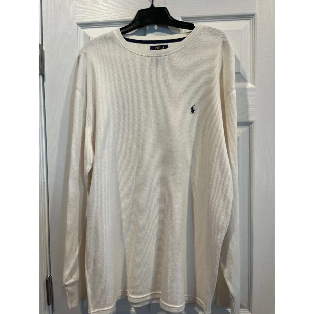 Polo Ralph Lauren Mens‎ 2XLT White Waffle Knit Thermal Long Sleeve Shirt Tall